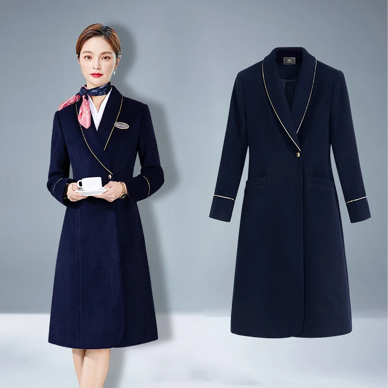 秋冬空姐职业装大衣女中长款售楼部物业客服前台工作服毛呢外套