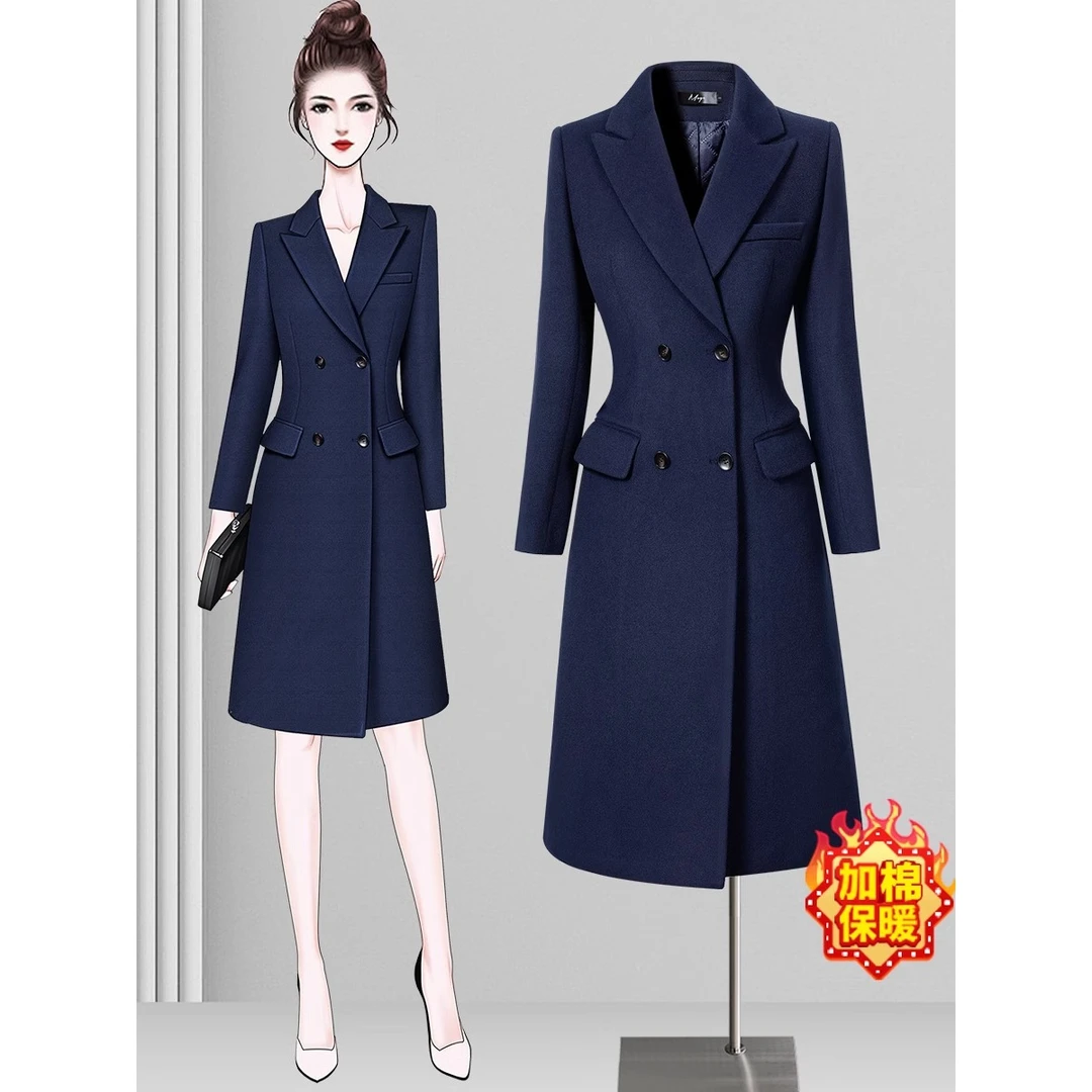 50%羊毛职业大衣呢子工作服女冬中长款毛呢外套案场客服工作服
