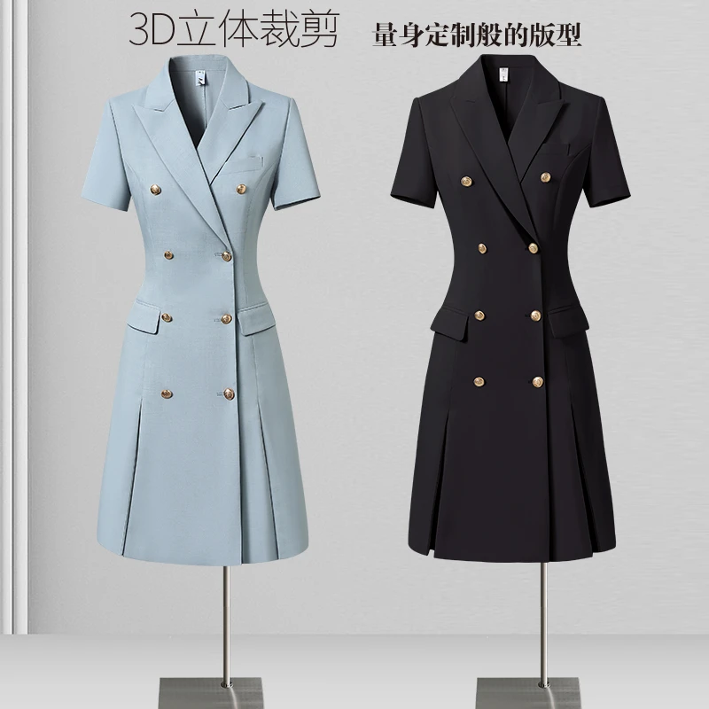 24夏季薄款小个子职业装西装连衣裙短袖双排扣通勤工作服正装裙