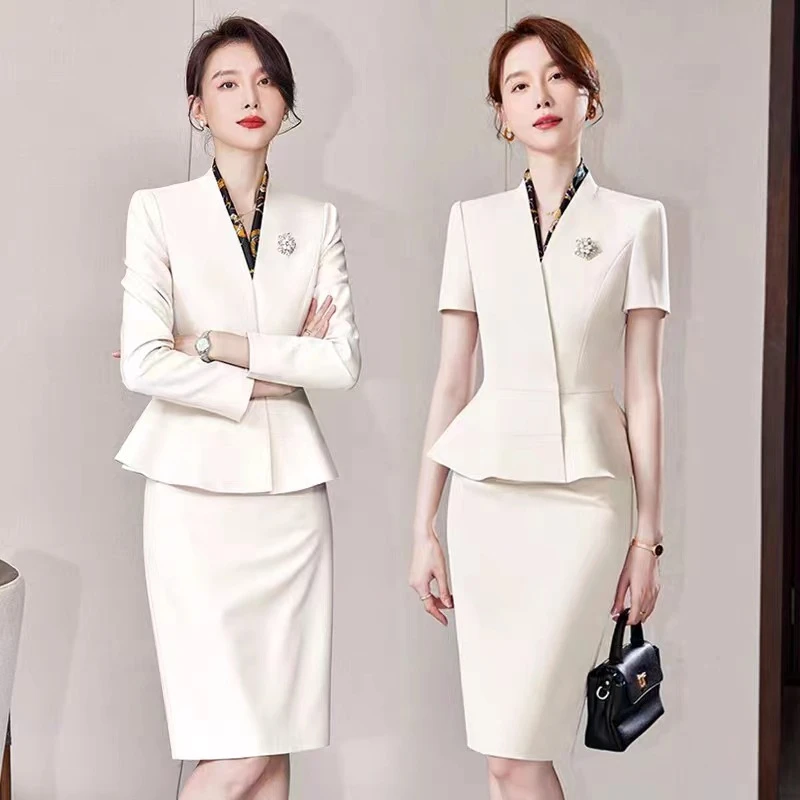 高端职业西装套装女裙白色时尚气质主持售楼部案场客服工作服春夏
