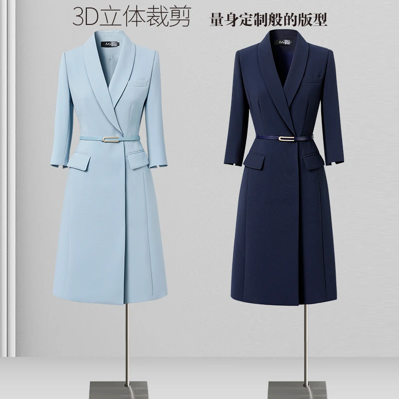 教师西装连衣裙2025春夏蓝色美容院职业气质工作服高级感通勤正装