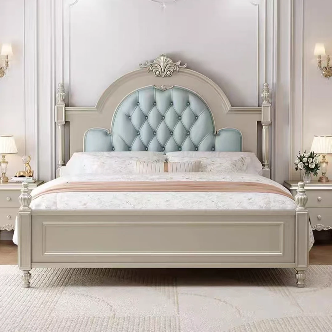 美式轻奢法式1.8雕花主卧实木双人大床高箱简约软包简欧高端婚床