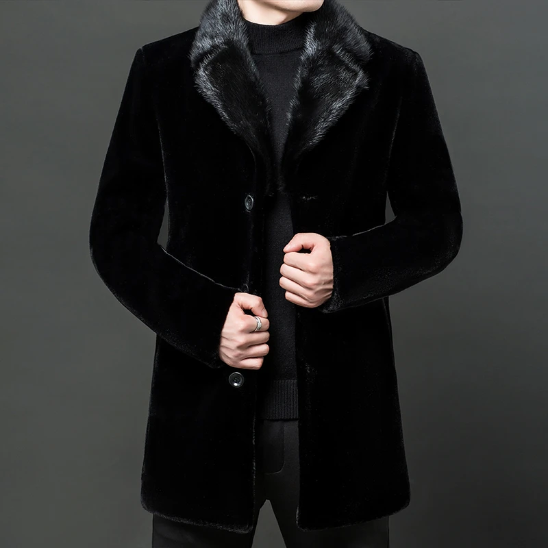高档水貂领毛呢大衣冬季保暖抗寒中长款加厚貂绒夹克外套简约百搭