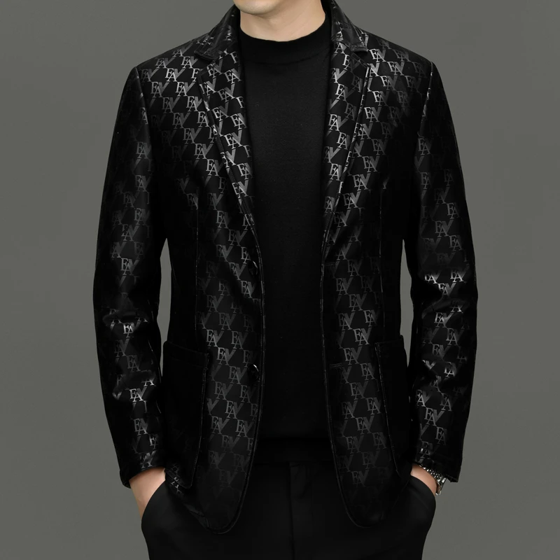 海宁男士薄款正宗绵羊皮真皮西服休闲时尚潮流修身西装领秋季外套