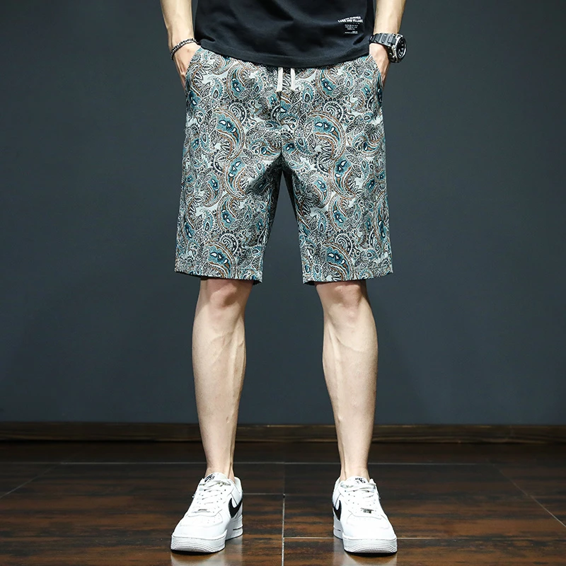 夏季薄款休闲短裤2025新款男士冰丝五分裤潮牌花裤衩夏天沙滩中裤