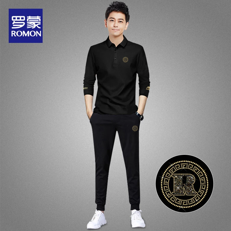 Romon/罗蒙运动套装男长袖POLO衫长裤运动服秋季薄款衣服两件套