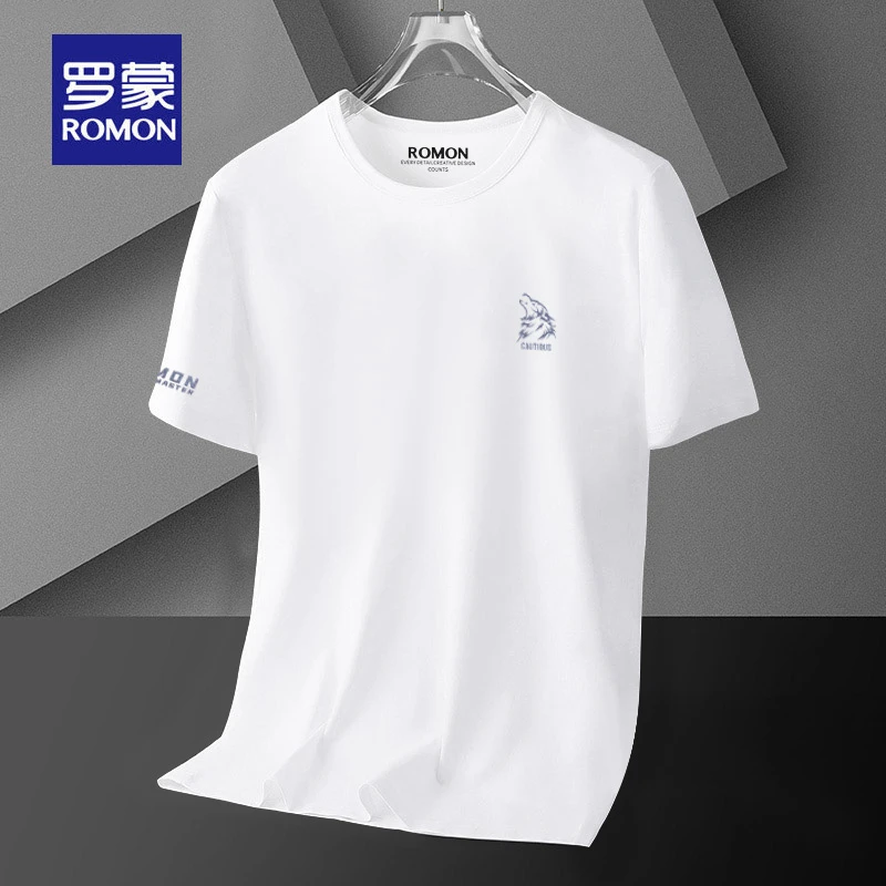 罗蒙短袖t恤男士夏季冰丝凉感半袖宽松上衣中青年打底衫圆领体恤