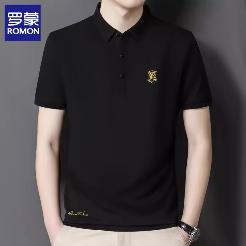罗蒙夏季男士短袖Polo衫2025新款桑蚕丝上衣运动休闲商务翻领t恤