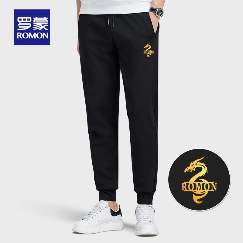 罗蒙夏季冰丝长裤男士2025新款休闲黑色中青年潮流修身束脚运动裤