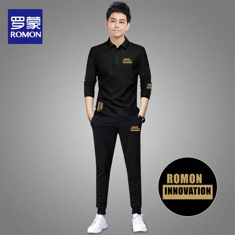 Romon/罗蒙运动套装男长袖POLO衫长裤运动服秋季薄款衣服两件套