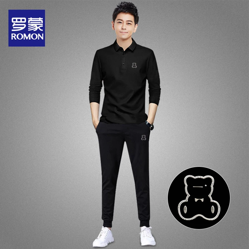 Romon/罗蒙运动套装男长袖POLO衫长裤运动服秋季薄款衣服两件套