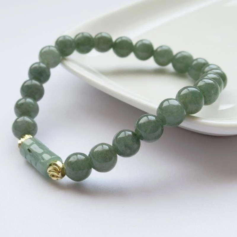 天然翡翠玉手链冰种油青色搭配金色珠手链男女款手串简约百搭首饰