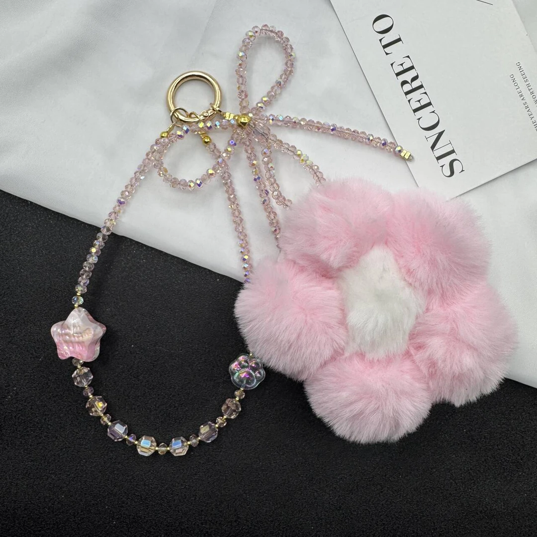 油画星星粉色花朵手机链挂件少女心挂饰通用钥匙扣手机挂绳女款