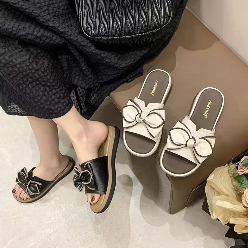 【主播专属】仙女风拖鞋女外穿夏季新款时尚厚底蝴蝶结一字凉拖鞋