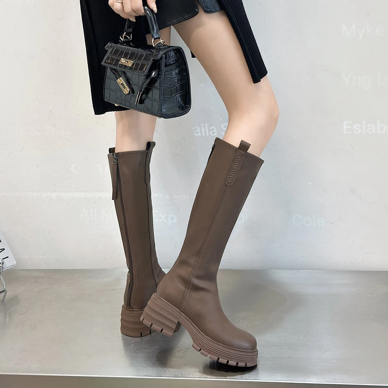 【主播专属】显瘦百搭骑士靴软皮厚底高筒靴女长靴子