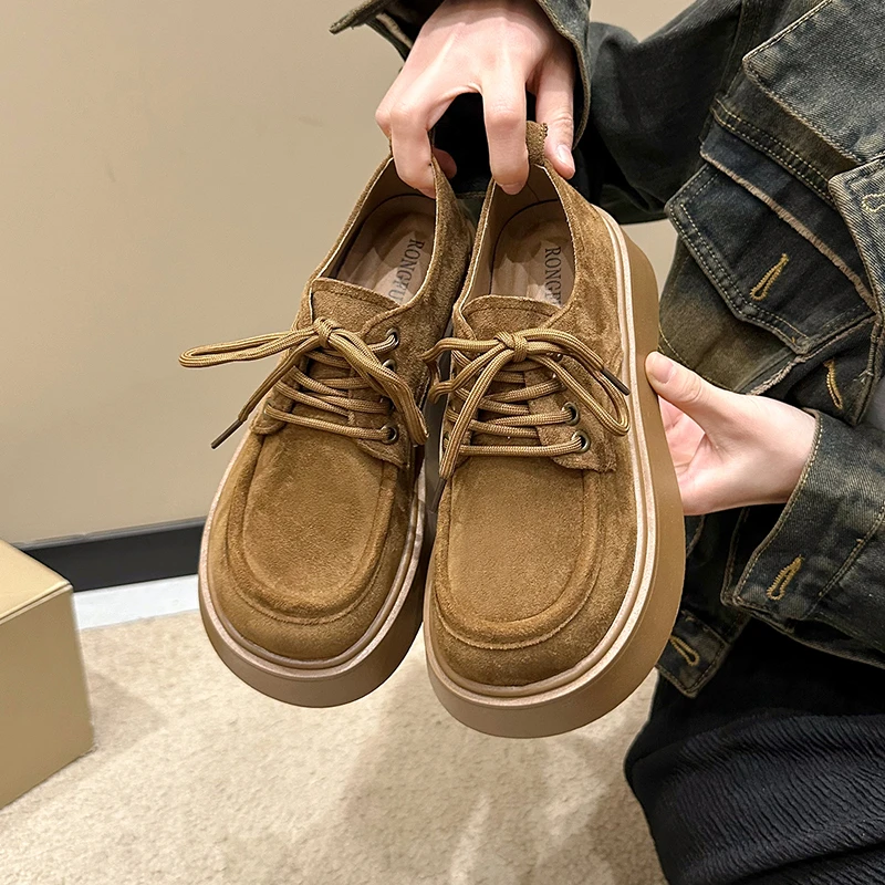 绒面小皮鞋女士2024冬季新款复古英伦风百搭流行厚底防滑单鞋春款