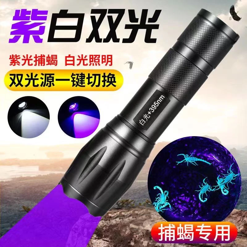 捉蝎子专用紫光灯双光源充电白光紫光超亮手电筒灯强光户外多用