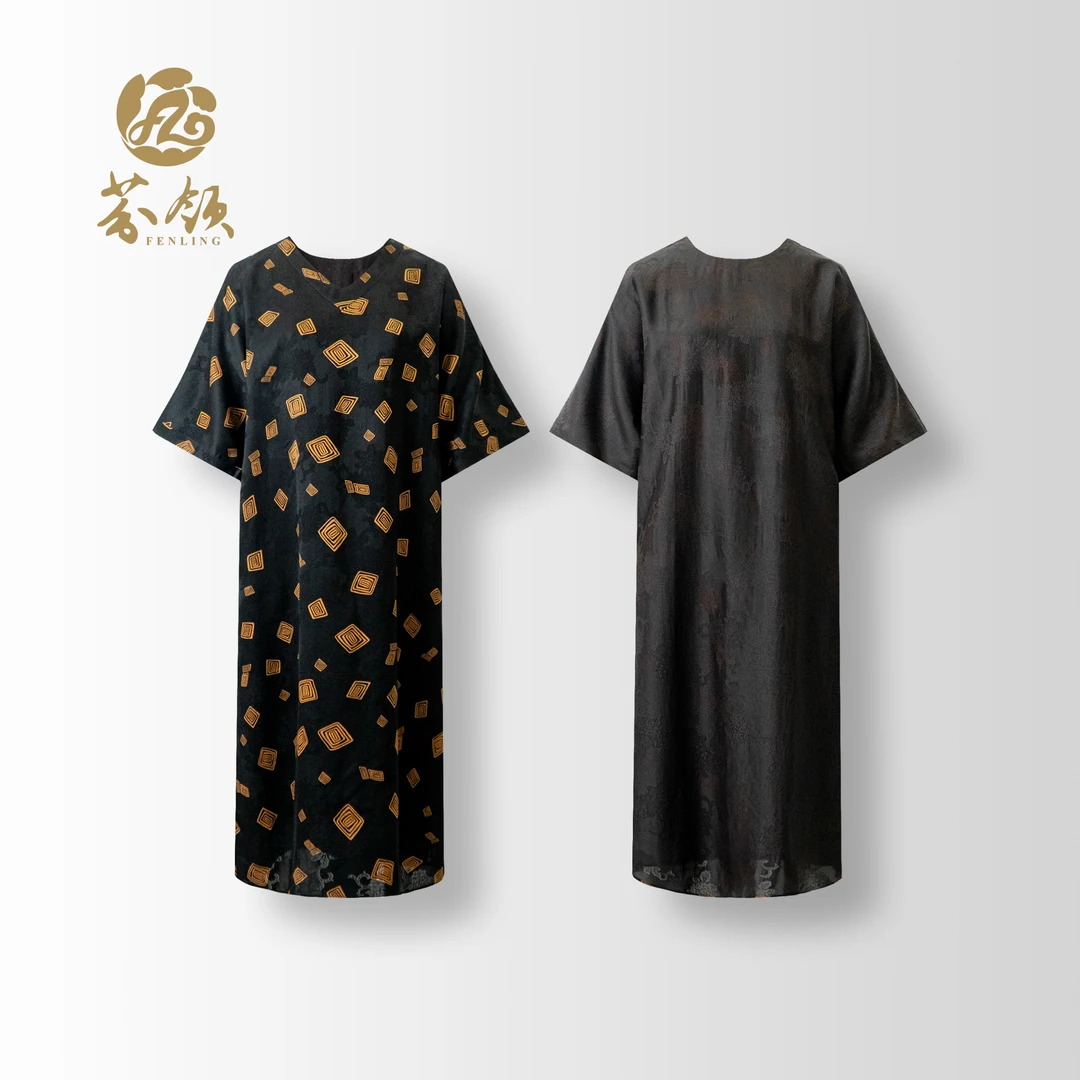 芬领-复古回纹-香云纱四经绞罗四穿连衣裙SY1589-SY1591