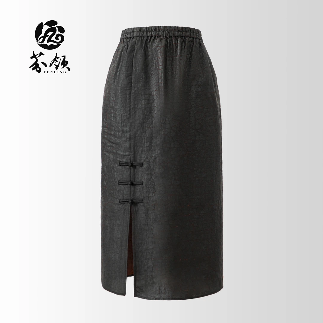 芬领-明悦-新中式桑蚕丝香云纱红龟/紫龟/蓝龟纹透彩35姆米半身裙