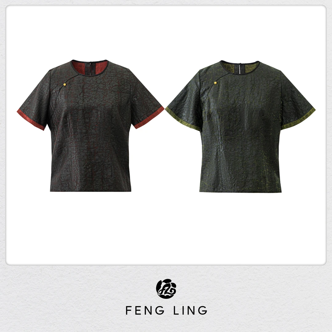 芬领-红绿龟纹-桑蚕丝老龟纹香云纱30姆复古短袖SY1183-SY1185/SY