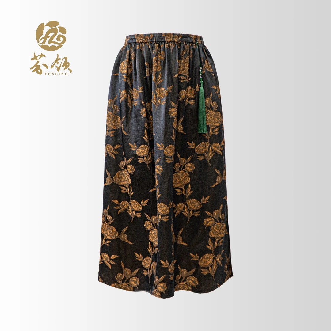 芬领-玫瑰庄园-高货显气质桑蚕丝真丝冠乐缎大码半裙BQ293