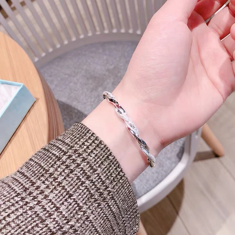 足银手镯 莫比乌斯推拉手镯   足银999