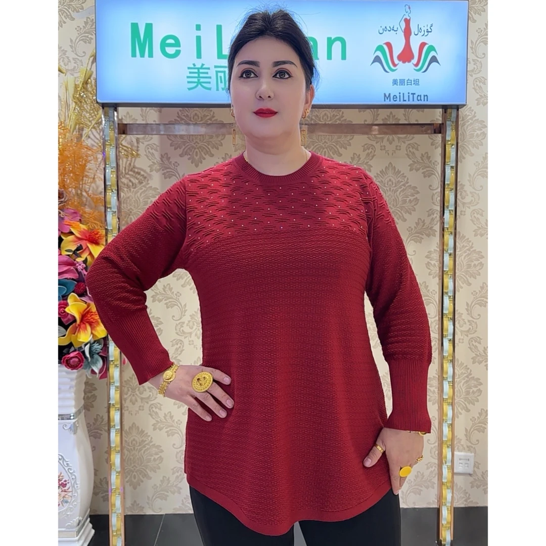 【MeiLiTan】秋季长版针织小衫加肥加大码宽松遮肉时尚