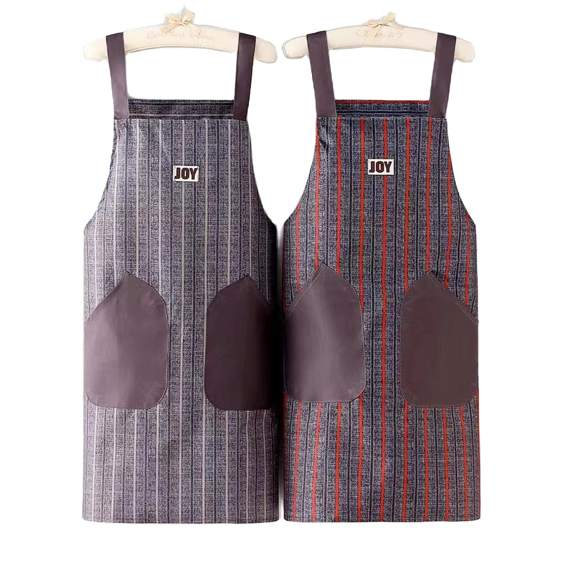 新款耐磨简约男女防水防油加长家用上班竖条工作服围裙成人做饭