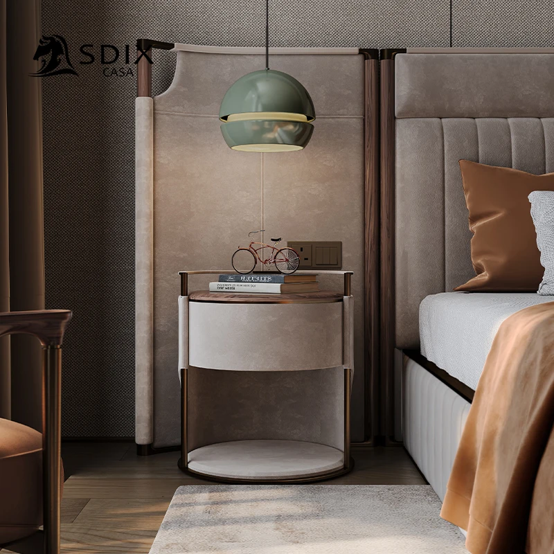 诗帝轩意式轻奢风黑胡桃木床头柜设计款高级感现代简约803床头柜