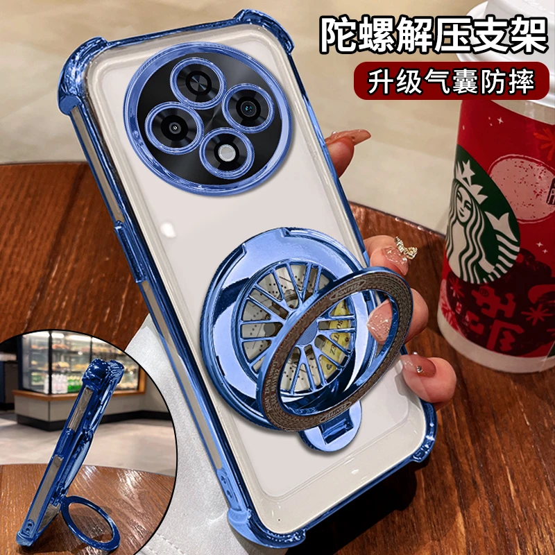 适用【OPPOA3Pro】新款电镀透明解压陀螺支架四角全包防摔手机壳男