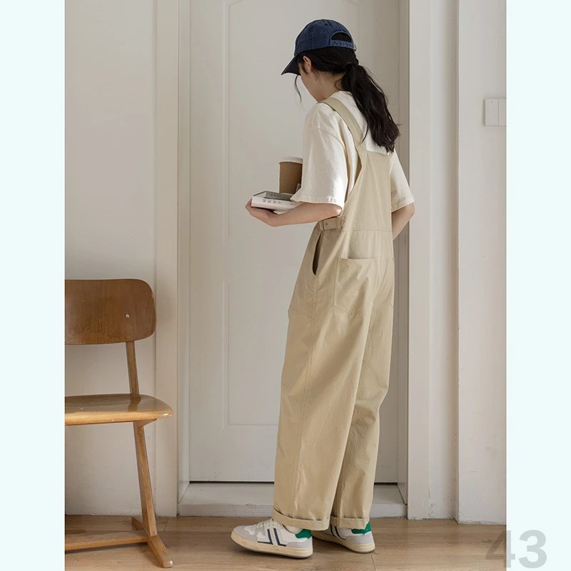 网红时尚炸街新款秋季时尚百搭舒适透气阔腿女工装背带裤宽松