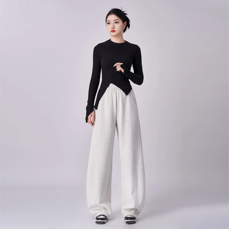 加绒加厚休闲裤阔腿裤加长裤子运动卫裤针织秋季