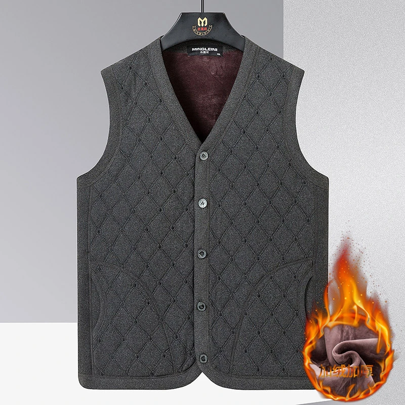 爸爸装加绒加厚提花马甲背心中老年无袖坎肩保暖内搭开衫上衣服