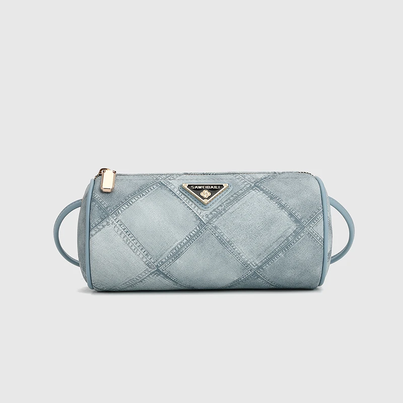 时尚百搭圆筒斜跨三角包百搭包包sw