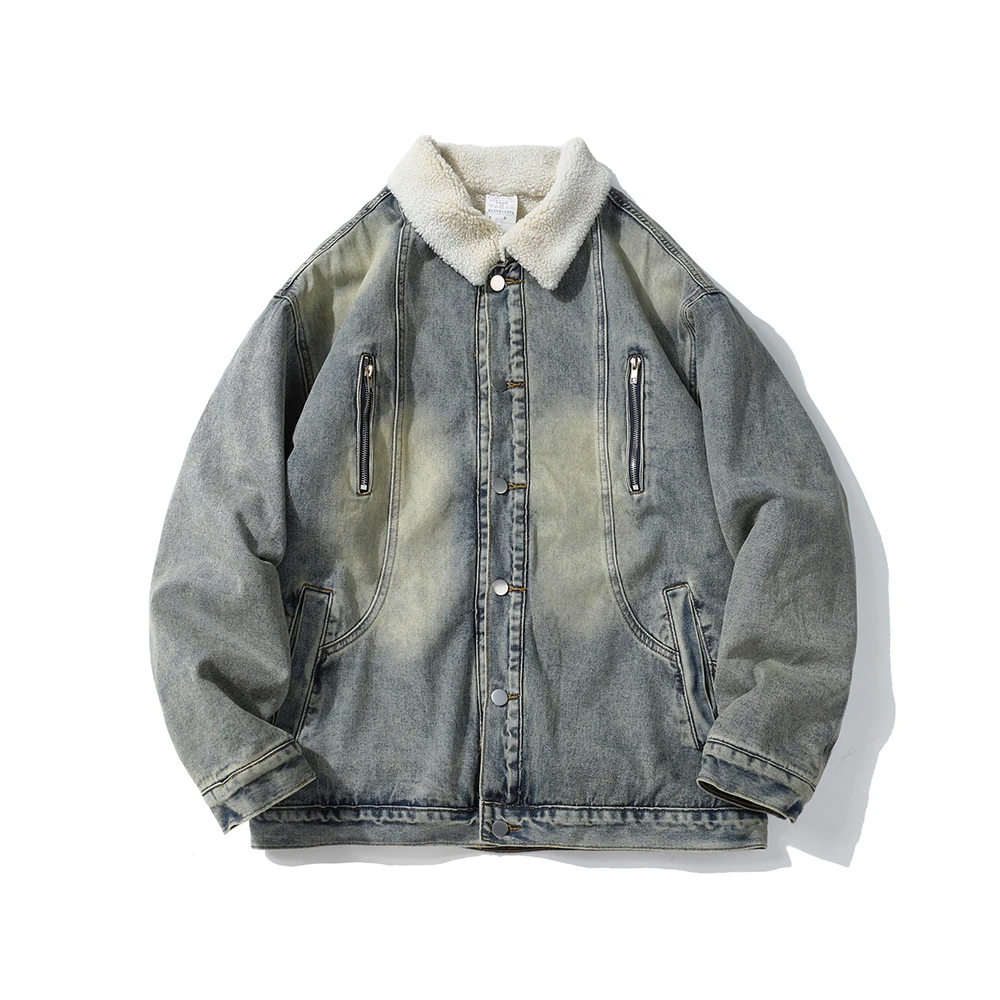 2023秋冬新款宽松百搭羊羔绒男装牛仔外套痞帅休闲男牛仔夹克上衣
