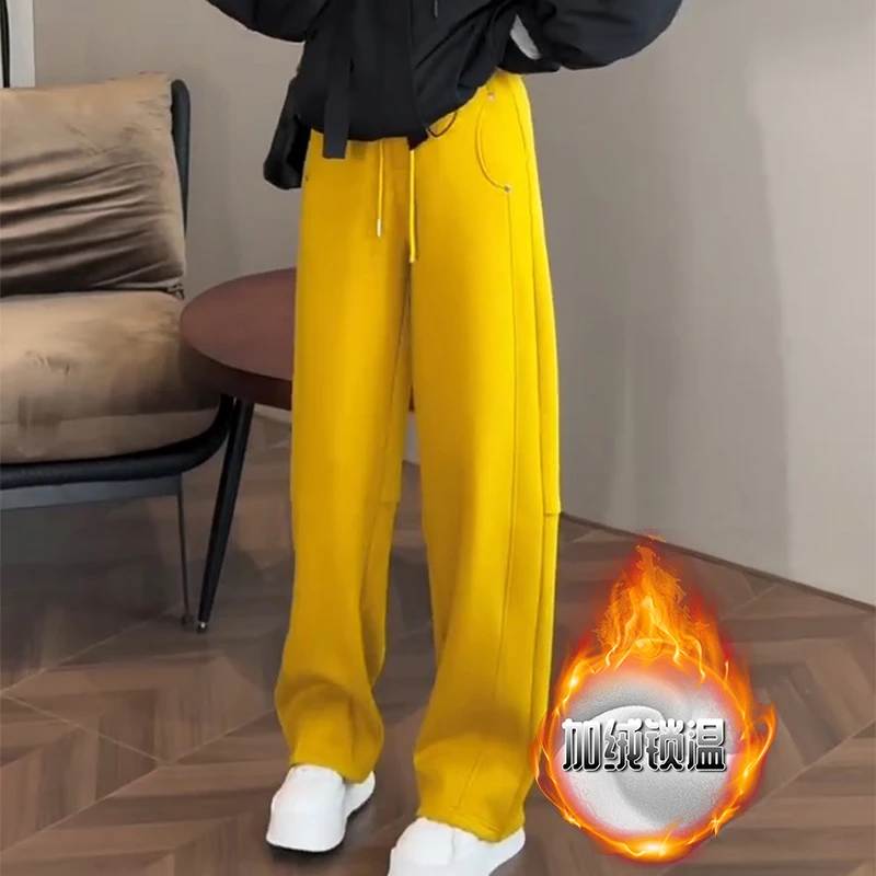 运动裤直筒2025冬季韩版宽松显瘦窄版阔腿裤抽绳垂感高腰休闲裤女