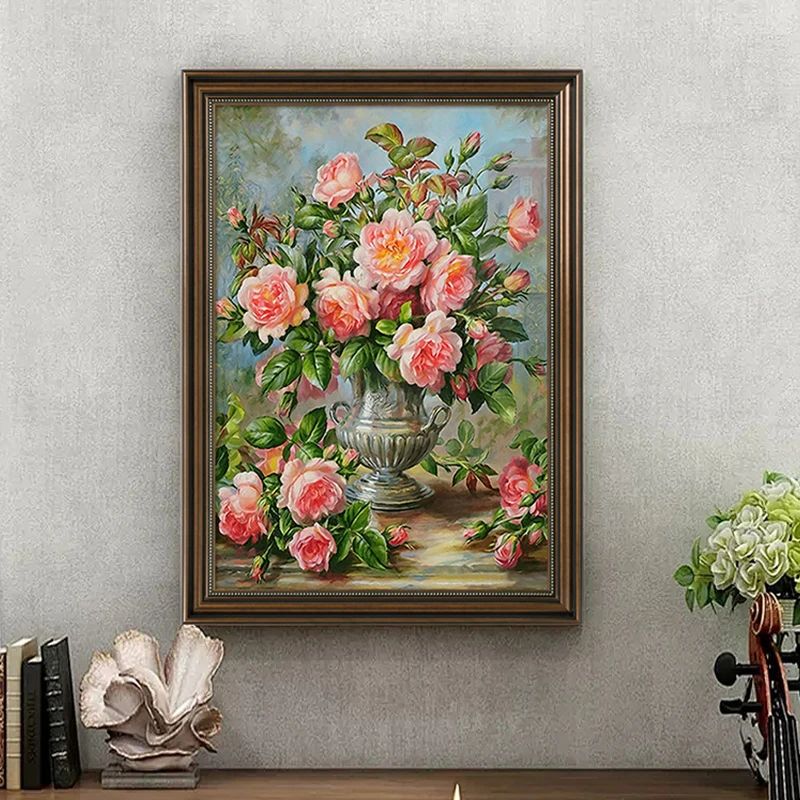 美式玄关装饰画花卉复古油画小众艺术挂画走廊过道壁画竖版北欧风