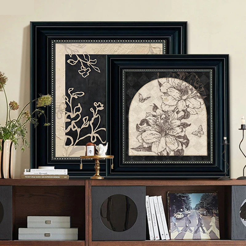 法式中古风挂画桌面斗柜摆画高级感免打孔复古油画玄关组合装饰画