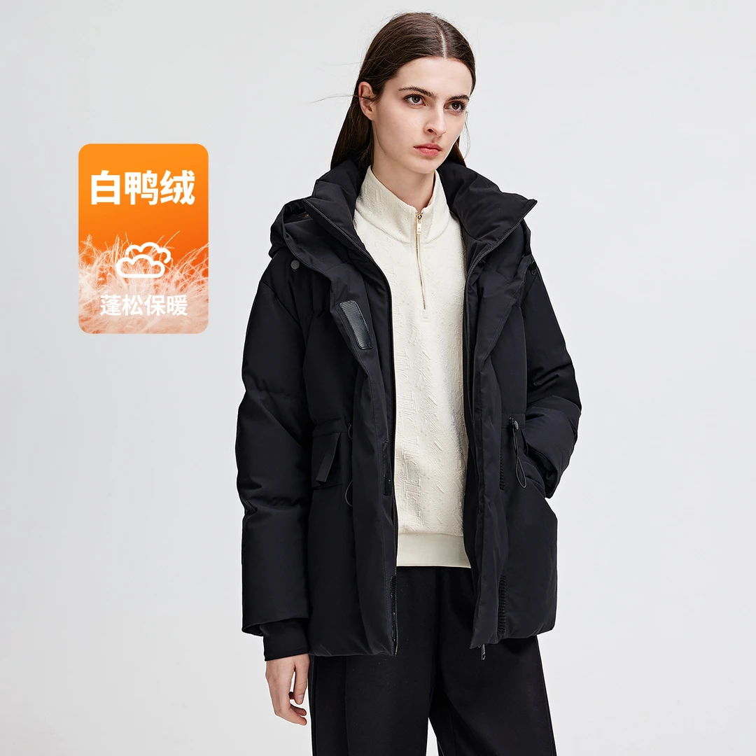 [90白鸭绒]navigare意大利小帆船女士户外加厚外套连帽收腰羽绒服