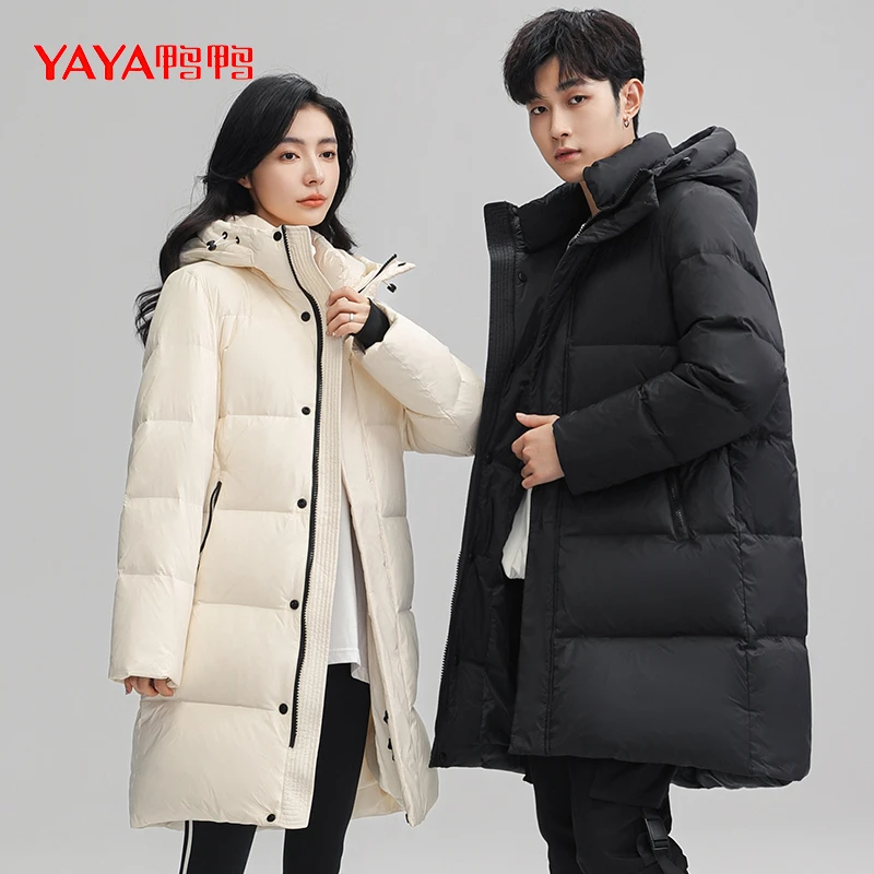 鸭鸭男女款连帽长款时尚户外情侣御寒保暖羽绒服-HD