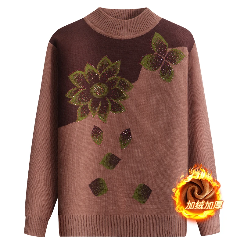 中老年毛衣女加绒加厚妈妈冬装毛衫打底衫洋气老年人内搭保暖上衣