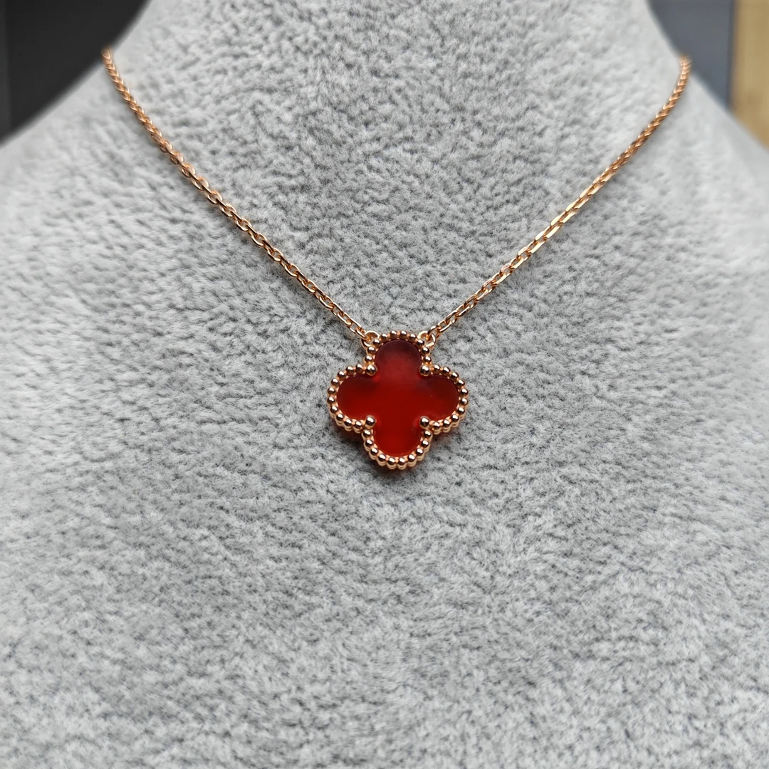 时尚 轻奢 18K金 玫瑰金 精工镶嵌红玛瑙单花项链15mm（高定款）