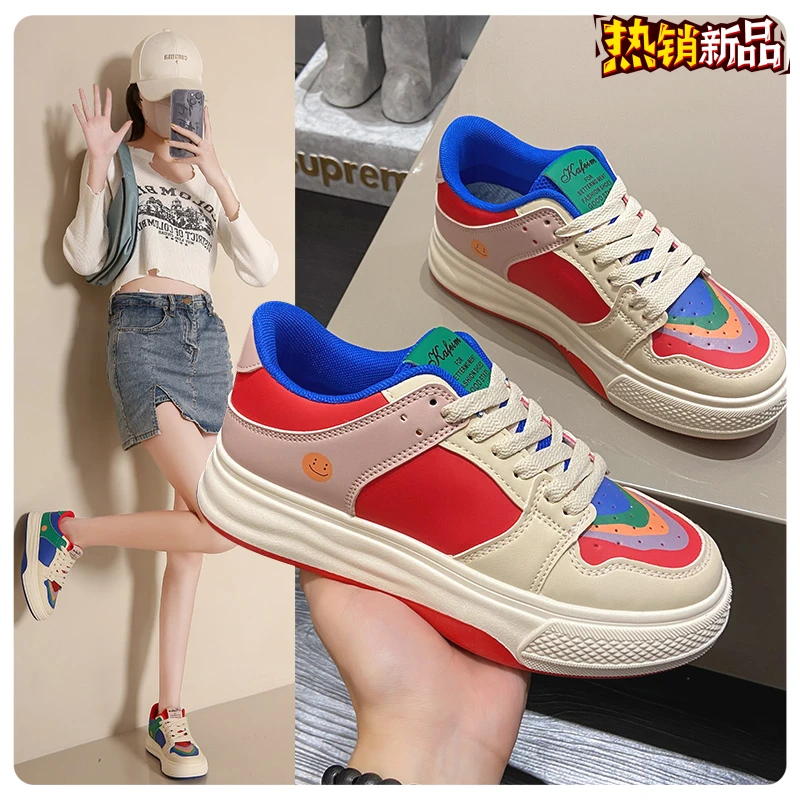 鸳鸯鞋爆款拼色彩虹女鞋2024秋季新款时尚百搭网红运动休闲板鞋女