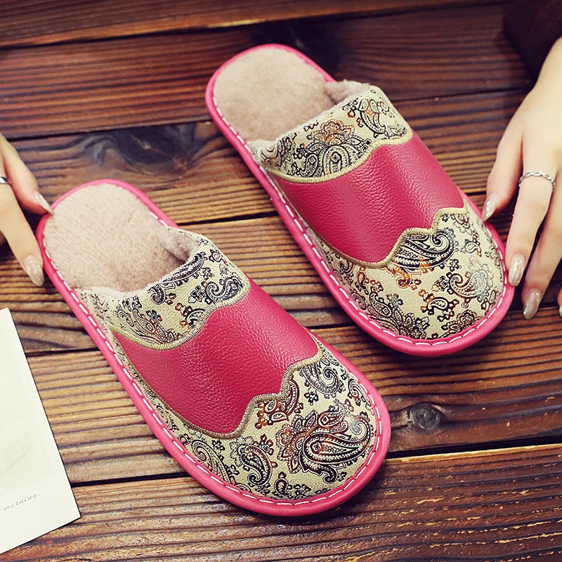 【头层牛皮】真皮拖鞋男女居家冬季加厚保暖棉拖鞋室内防滑包头