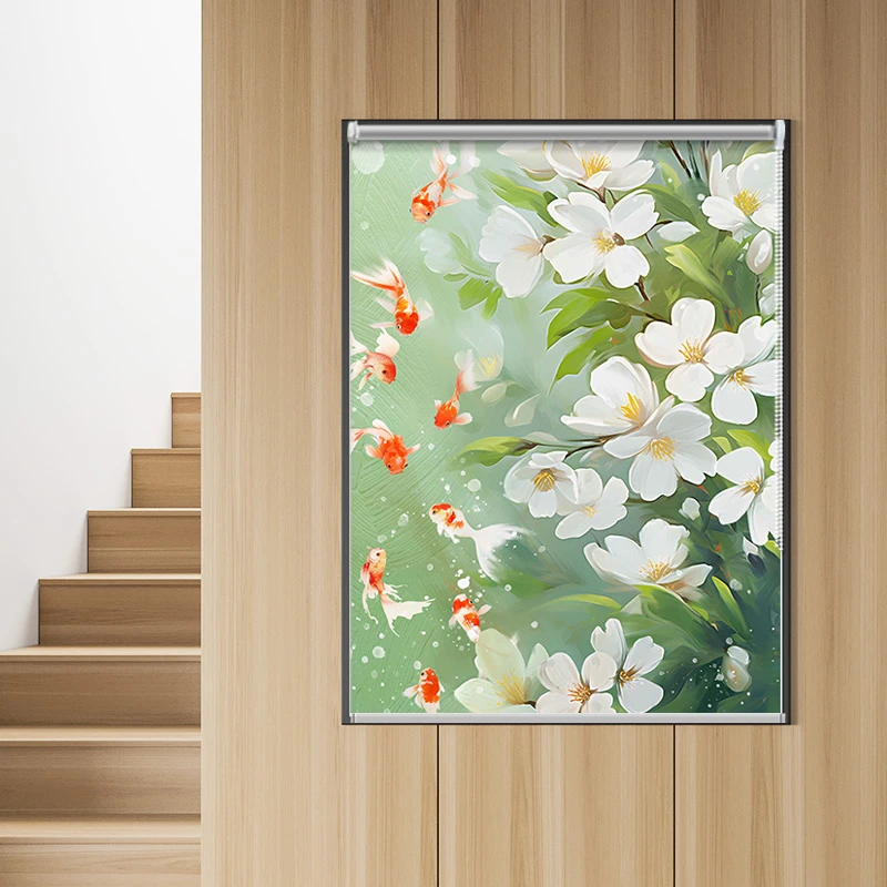 楼梯间窗帘定制复古客厅过道窗户遮阳胀紧式伸缩遮光免打孔卷帘