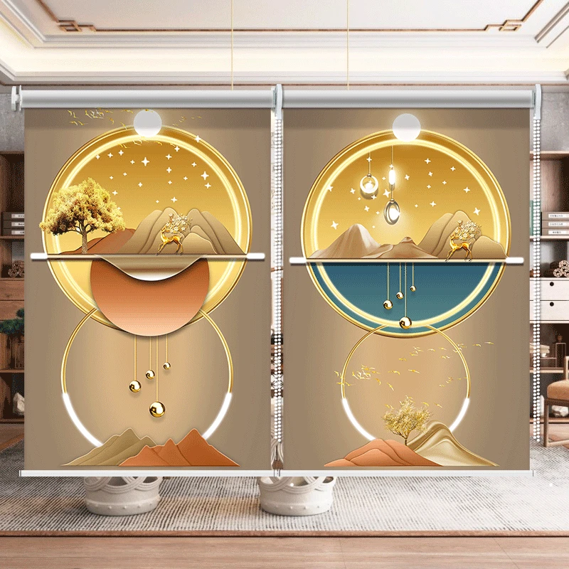 蘑菇说拉帘式卷帘遮阳帘免打孔厨房专用阳台窗帘遮挡帘遮光卷拉式