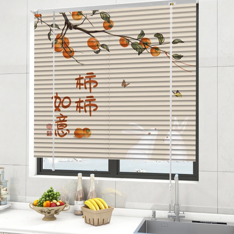 家用百叶窗帘免打孔全遮光高端新款客厅书房遮阳拉帘式卧室办公室