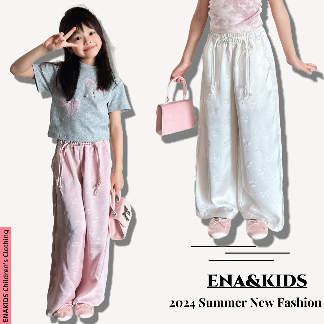 ENA恩娜kids【白瓷语】春夏女童新中式阔腿裤儿童国风醋酸直筒裤