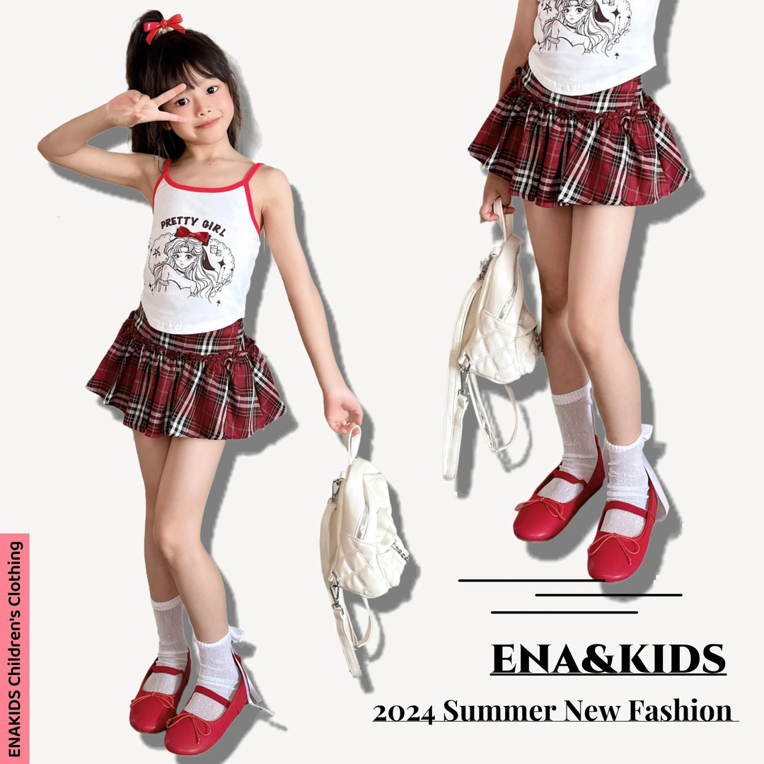 ENA恩娜kids【红格物语】女童复古格子半身裙夏季百搭短裙裤