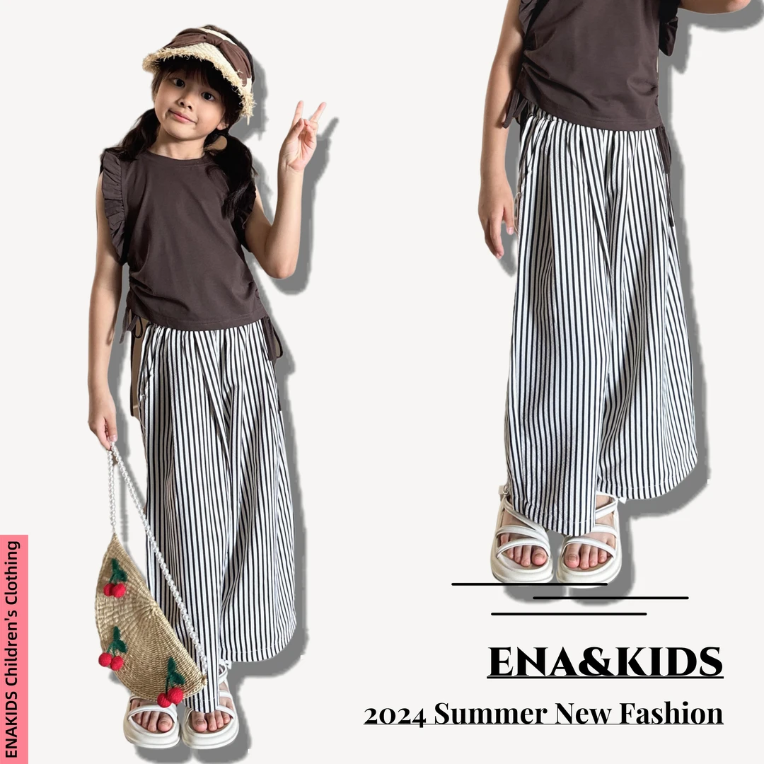恩娜kids 现货【巴黎腔调】女童夏季松弛感条纹阔腿裤儿童休闲长裤